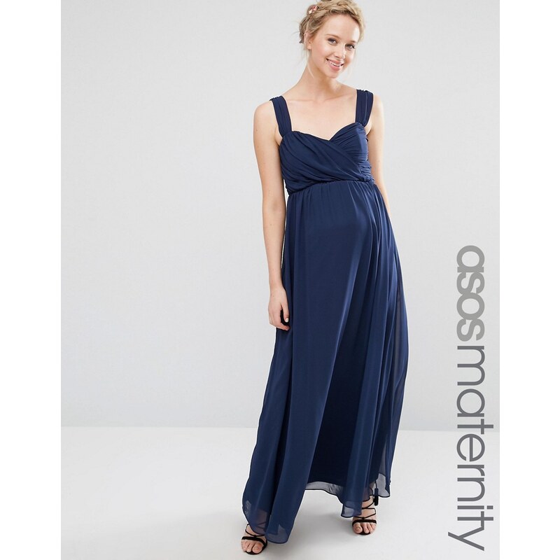 ASOS Maternity WEDDING - Robe longue bandeau en mousseline avec ruban - Bleu