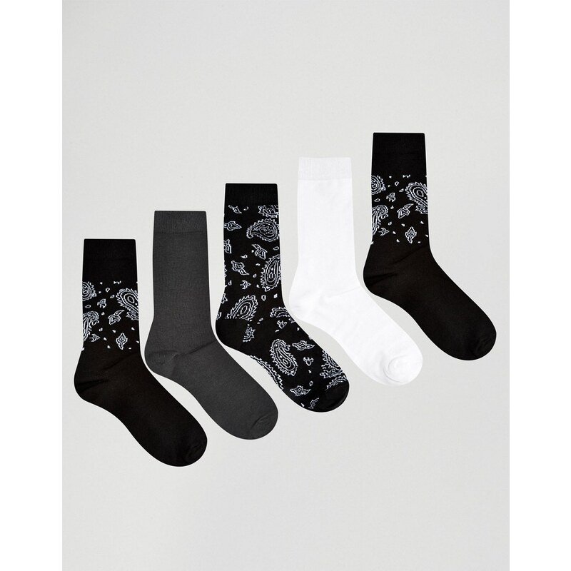 ASOS - Lot de 5 chaussettes à motif cachemire - Noir