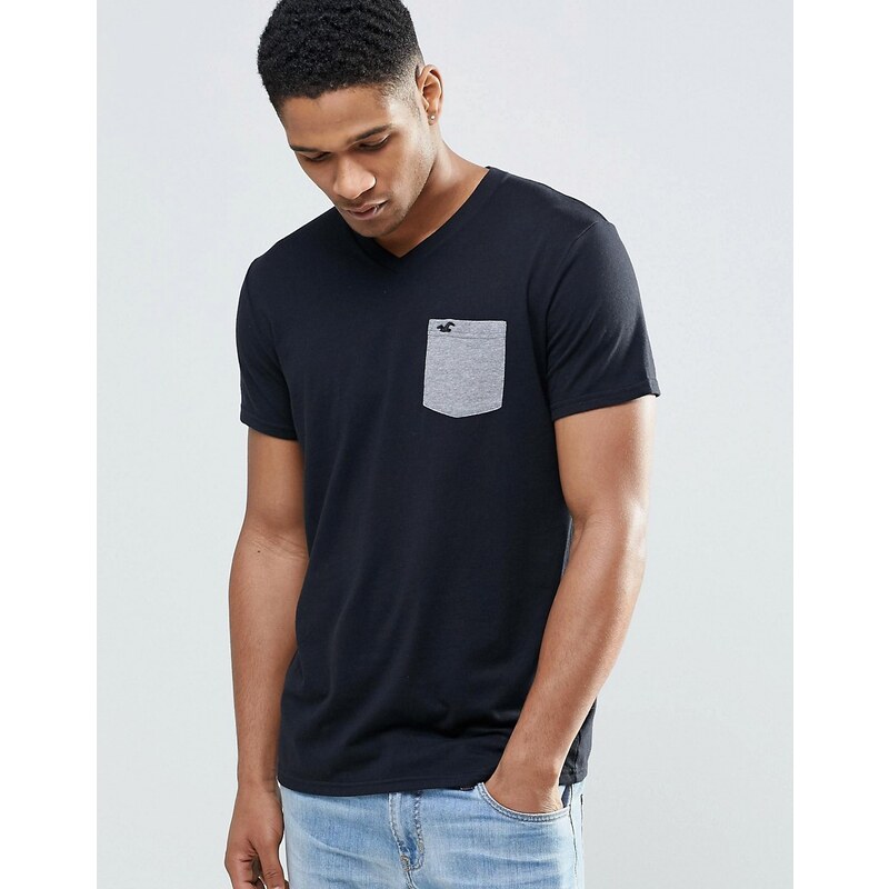 Hollister - T-shirt ajusté à col V et poche contrastante - Noir - Noir