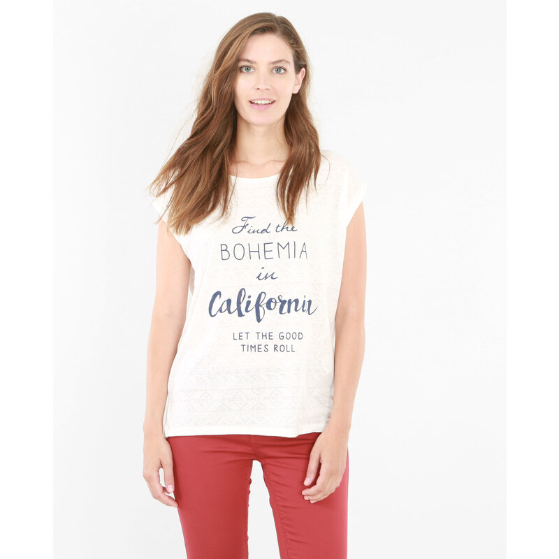T-shirt imprimé -70% Femme - Couleur blanc cassé - Taille M -PIMKIE- SOLDES HIVER 2017