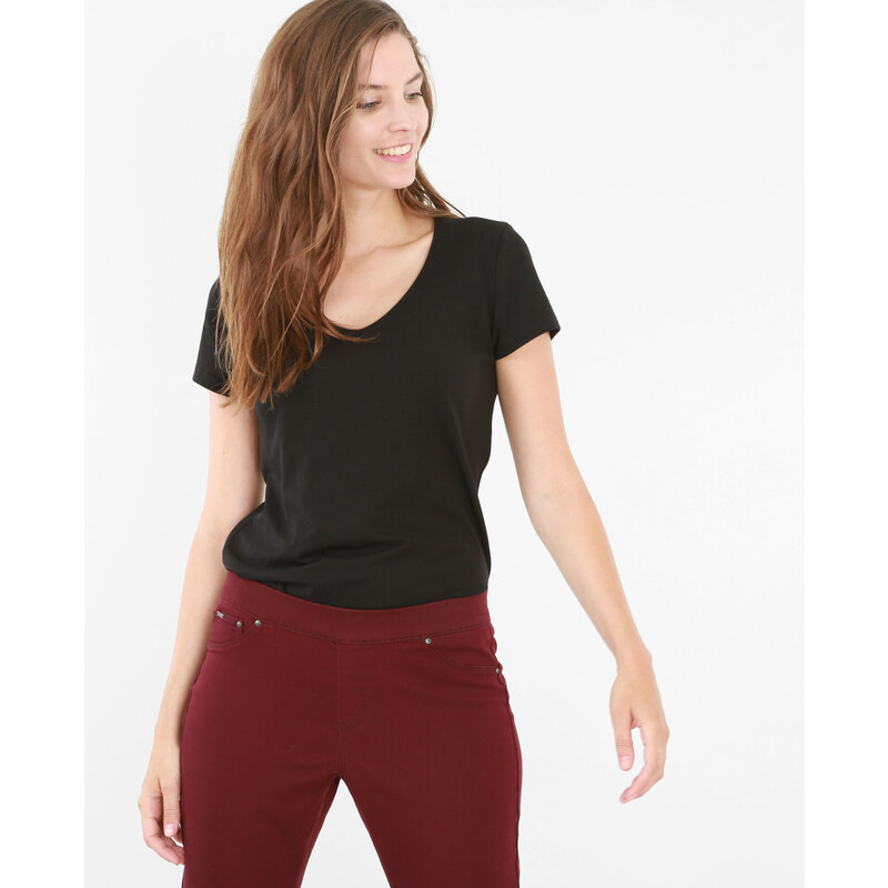 T-shirt basique col V Femme - Couleur noir - Taille S -PIMKIE- LA MODE FEMME