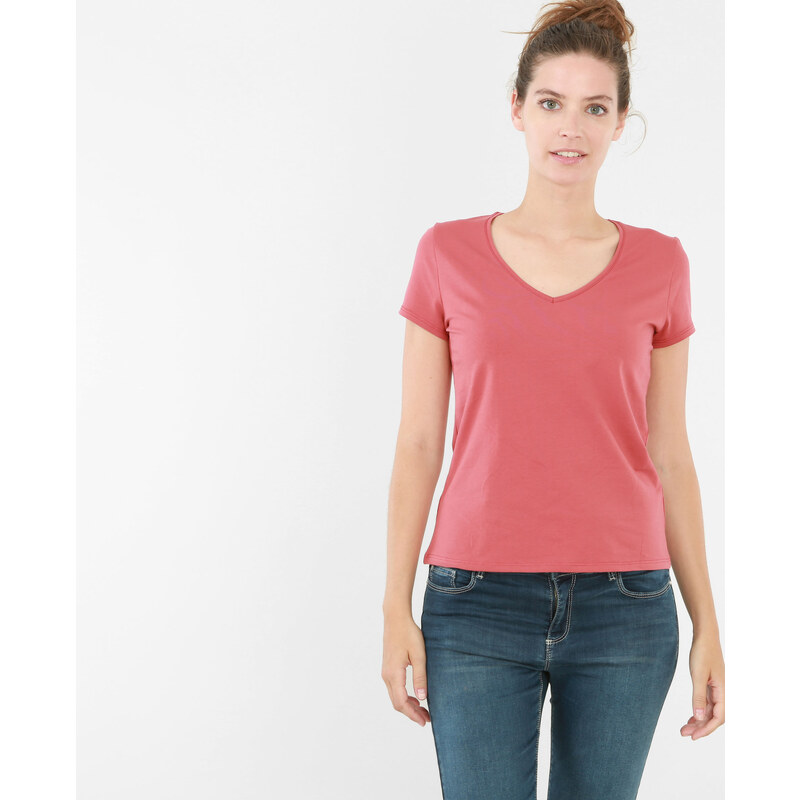 T-shirt basique col V -60% Femme - Couleur rose - Taille S -PIMKIE- SOLDES HIVER 2017