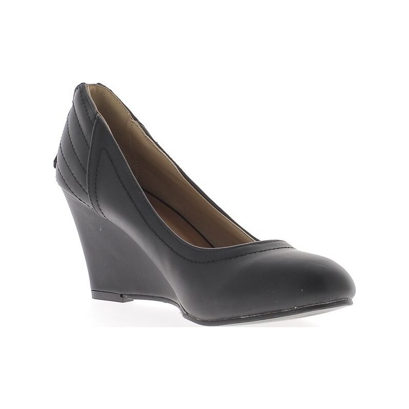 Chaussmoi Chaussures escarpins Compensées femme noires à talon de 7,5cm aspect cuir coutures