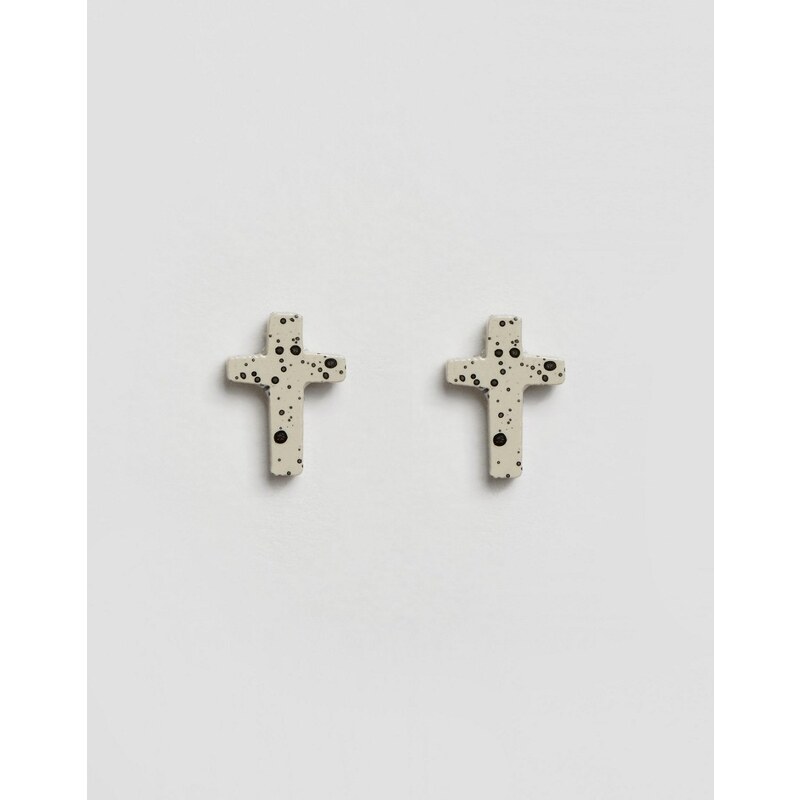 ASOS - Boucles d'oreilles croix imitation pierre semi-précieuse - Gris - Gris