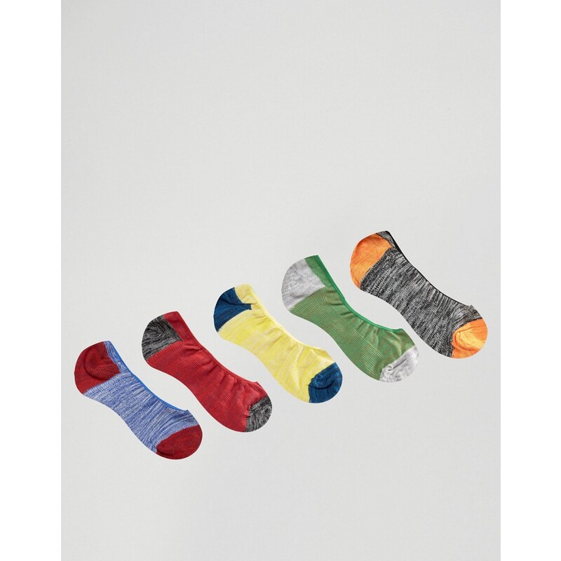 ASOS - Lot de 5 paires de chaussettes invisibles avec empiècements rayés - Multi