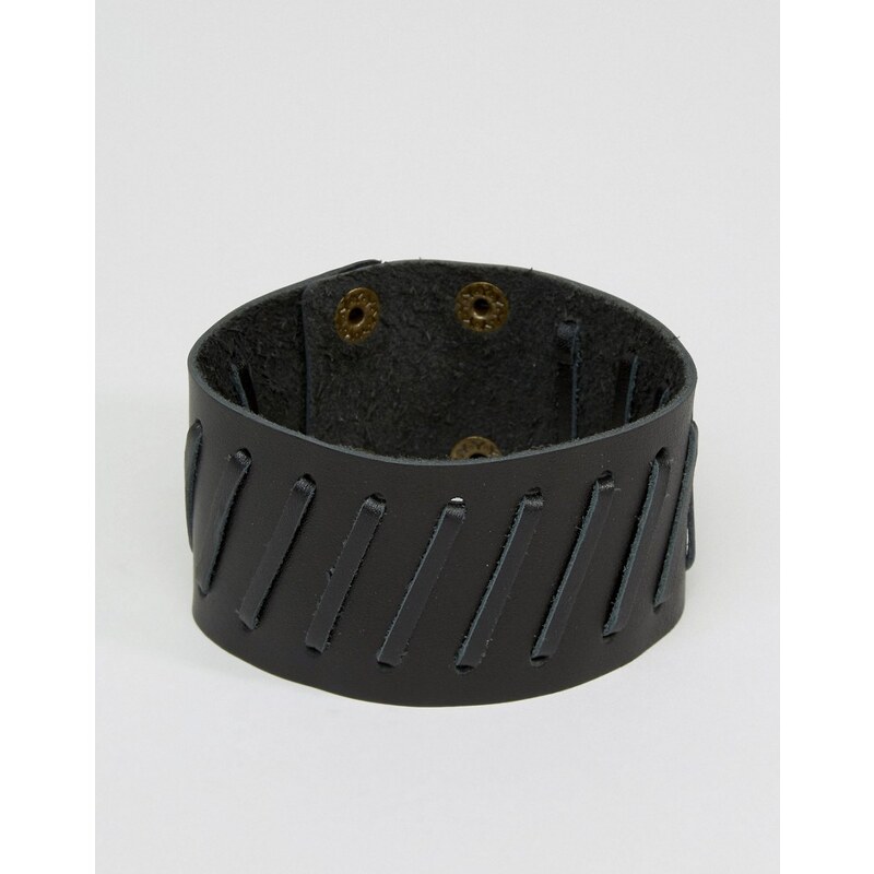 ASOS - Bracelet manchette en cuir - Noir - Noir