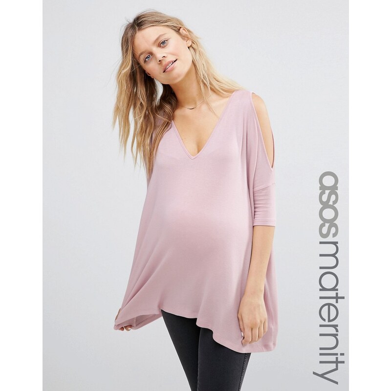 ASOS Maternity - Top épaules nues oversize avec ourlet asymétrique - Rose