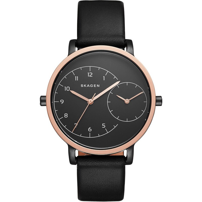 Skagen Montres, Ladies Hagen Dual Timer Leather Watch Black/Black en noir