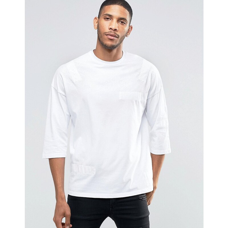 ASOS - Random Tape - T-shirt oversize imprimé à manches 3/4 - Blanc
