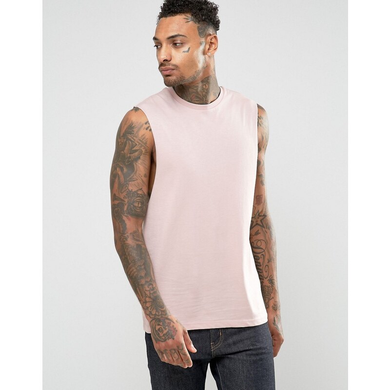 ASOS - T-shirt sans manches avec emmanchures larges - Rose - Rose