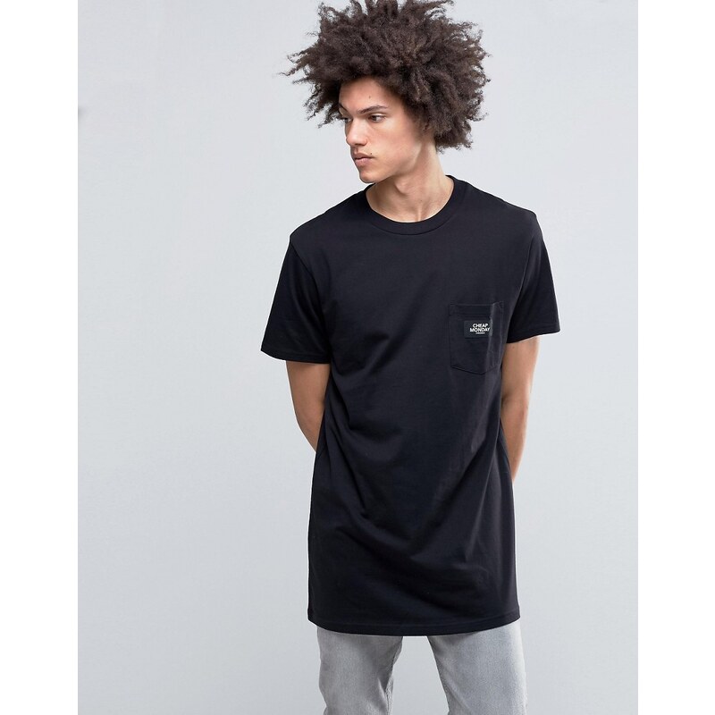Cheap Monday - Dragged - T-shirt long avec poche à logo - Noir - Noir