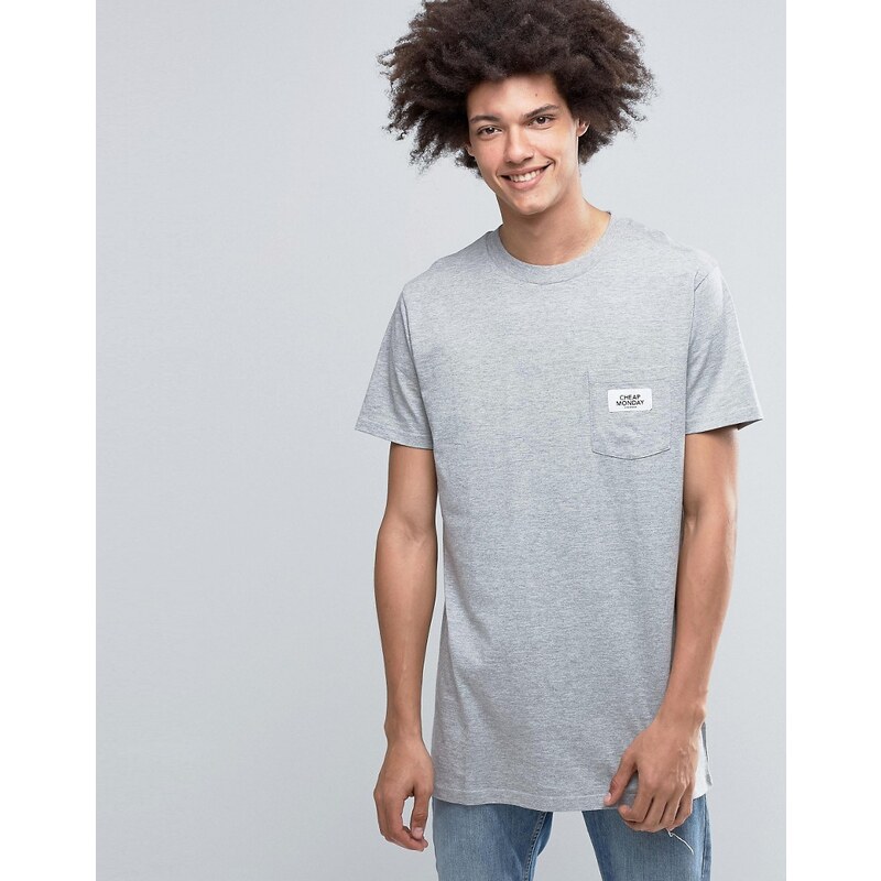 Cheap Monday - Dragged - T-shirt long avec poche à logo - Gris - Gris
