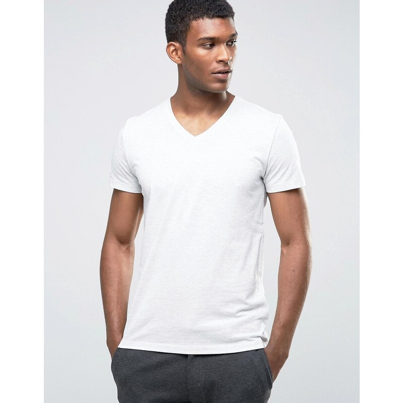 Esprit - T-shirt chiné à col en V - Blanc