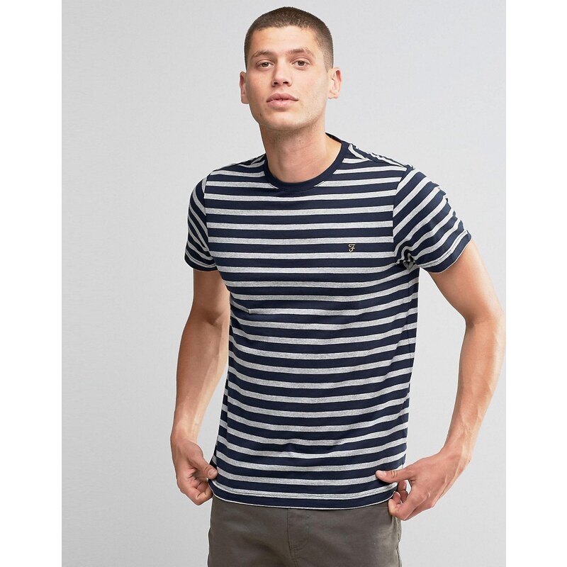 Farah - T-shirt cintré à rayures style marinière - Bleu marine - Gris