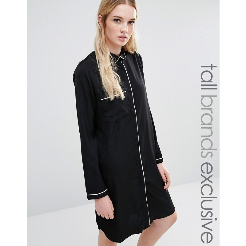 Fashion Union Tall - Robe chemise près du corps avec passepoil contrasté - Noir