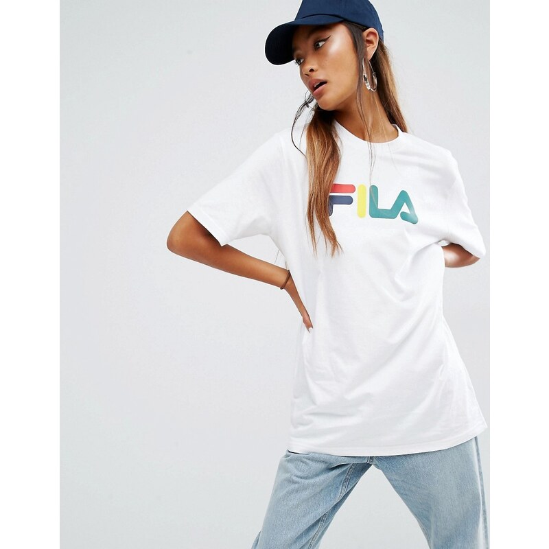 Fila - T-shirt oversize coupe boyfriend avec logo basique - Blanc