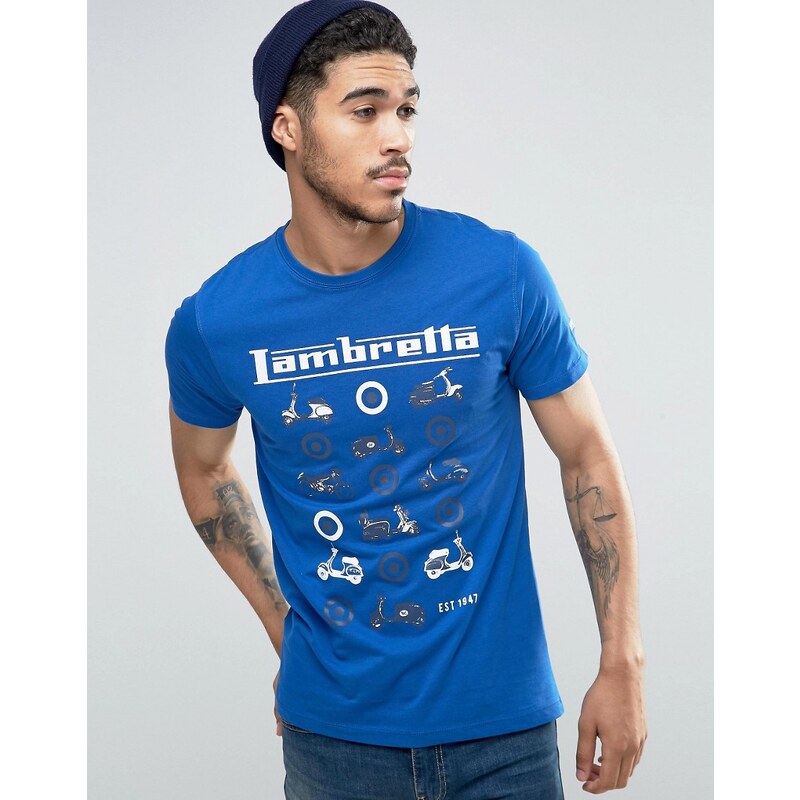 Lambretta - T-shirt imprimé de plusieurs scooters - Bleu