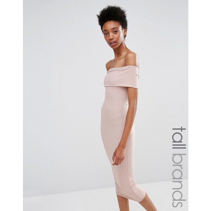 Missguided Tall - Robe moulante en côtes style Bardot - Rose