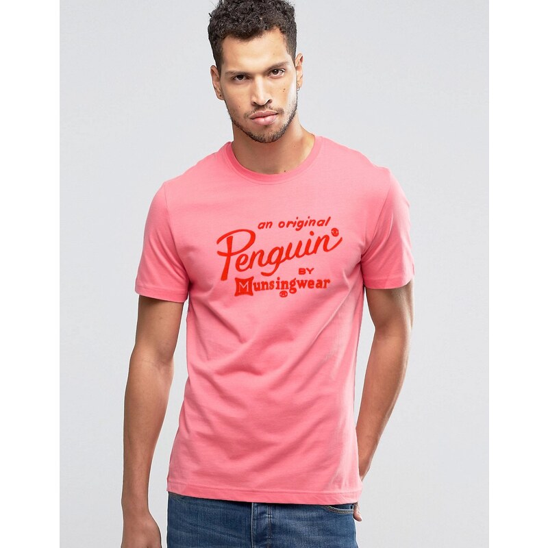 Original Penguin - T-shirt avec logo floqué effet manuscrit - Orange