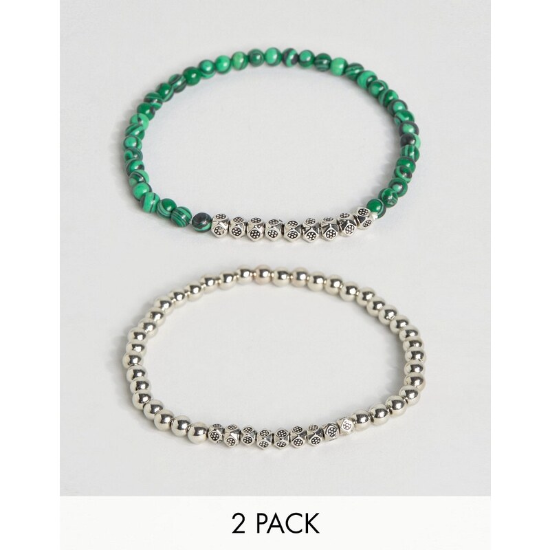 Reclaimed Vintage - Lot de 2 bracelets en malachite - Multi