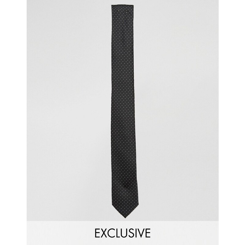 Reclaimed Vintage - Cravate fine à pois - Noir - Noir