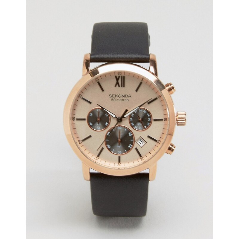 Sekonda - Montre chronographe à bracelet en cuir avec cadran doré exclusivité ASOS - Marron - Marron
