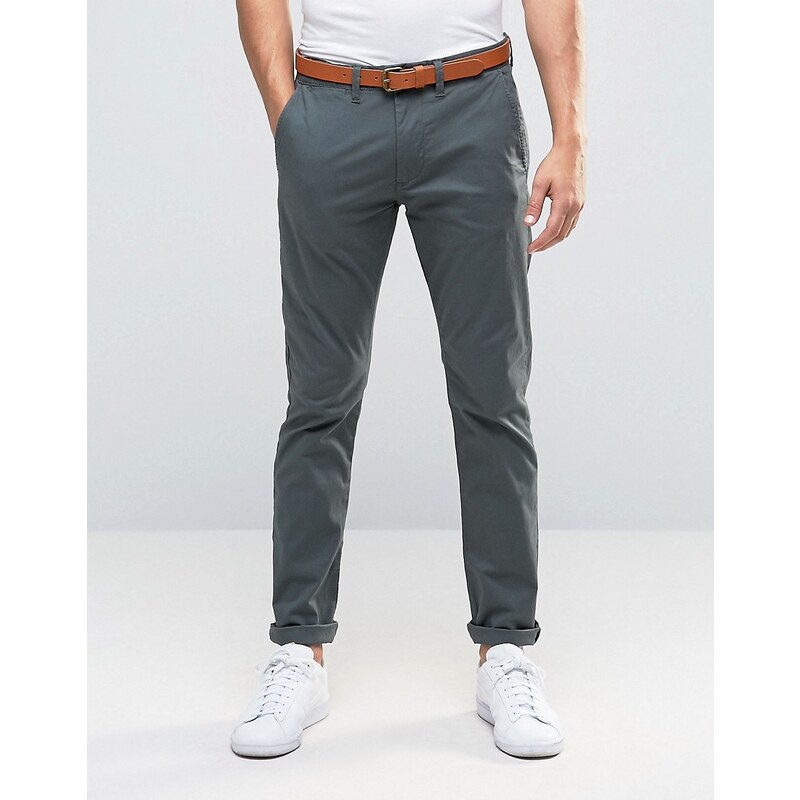 Selected Homme - Pantalon chino slim avec ceinture - Gris