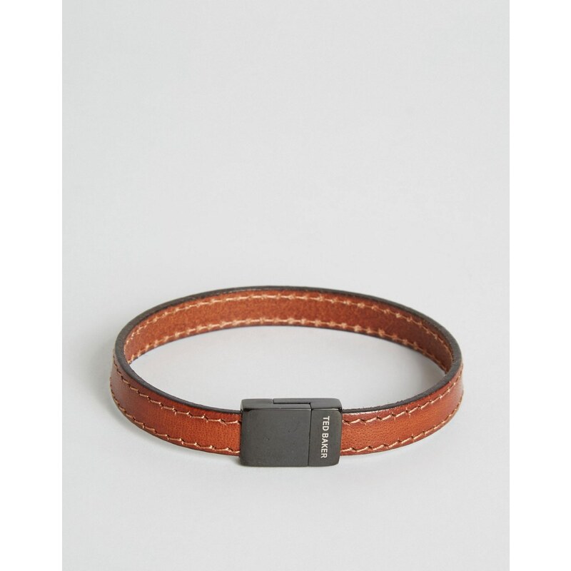 Ted Baker - Bracelet avec surpiqûres en cuir et fermoir clip - Fauve - Marron