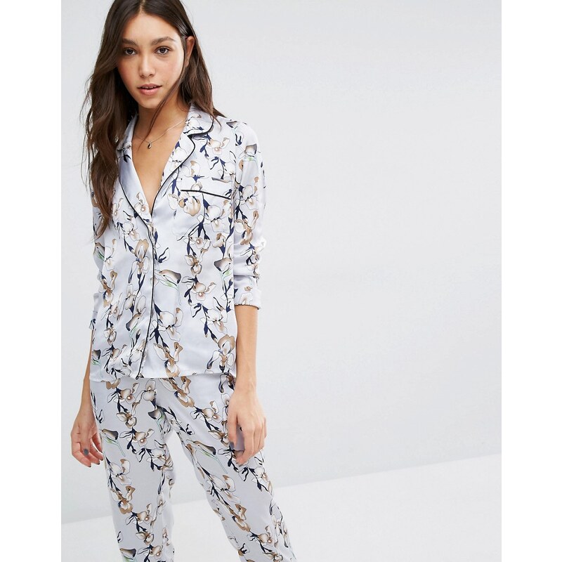 Vero Moda - Blouse de pyjama en satin à fleurs - Bleu