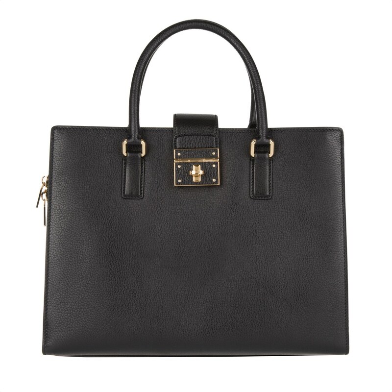Dolce&Gabbana Sacs portés main, Rosalia Shopping Bag Vitello Bottalato Nero en noir