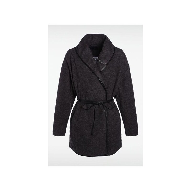 Manteau femme col châle fine ceinture Gris Acrylique - Femme Taille XL - Bonobo