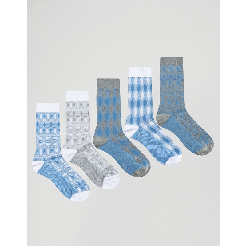 ASOS - Lot de 5 paires de chaussettes à textures variées - Bleu