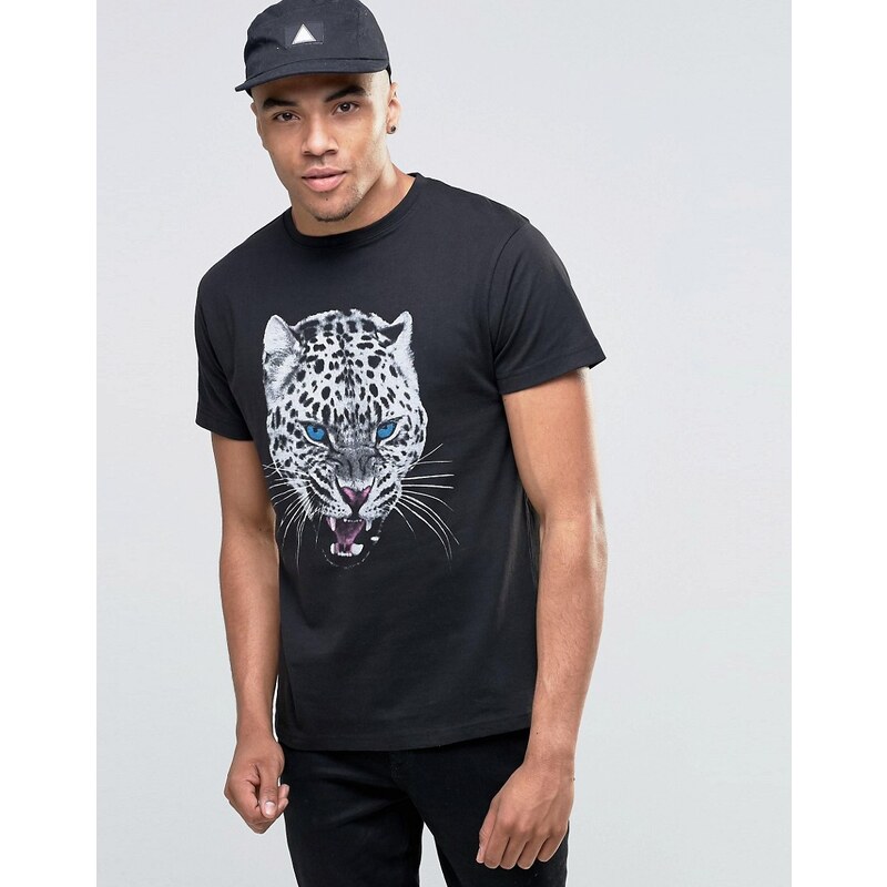 D-Struct - T-shirt motif léopard des neiges - Noir