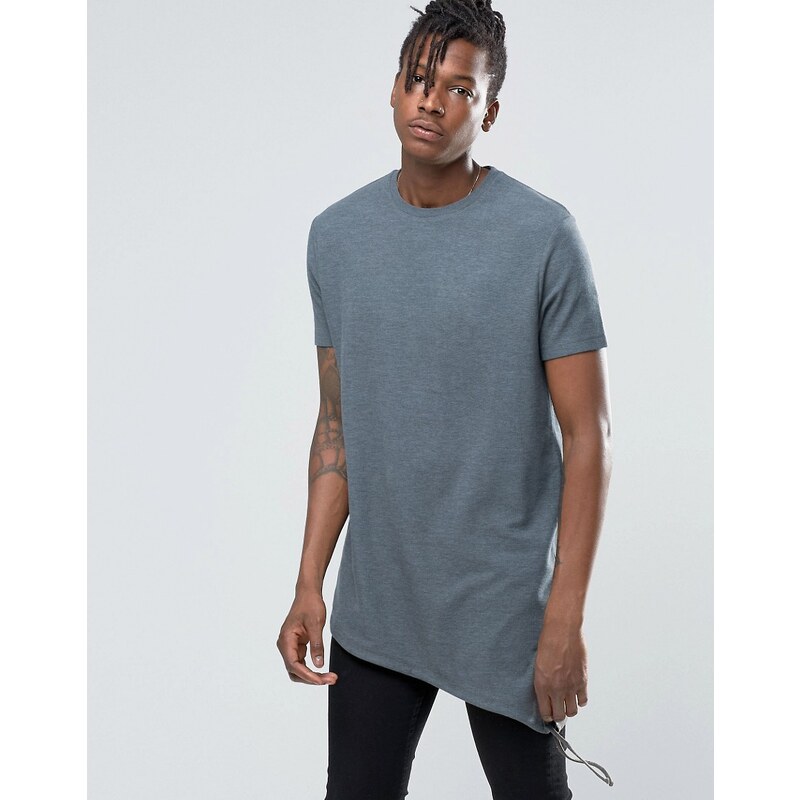 ASOS - T-shirt texturé super long avec ourlet asymétrique à cordon - Kaki - Vert