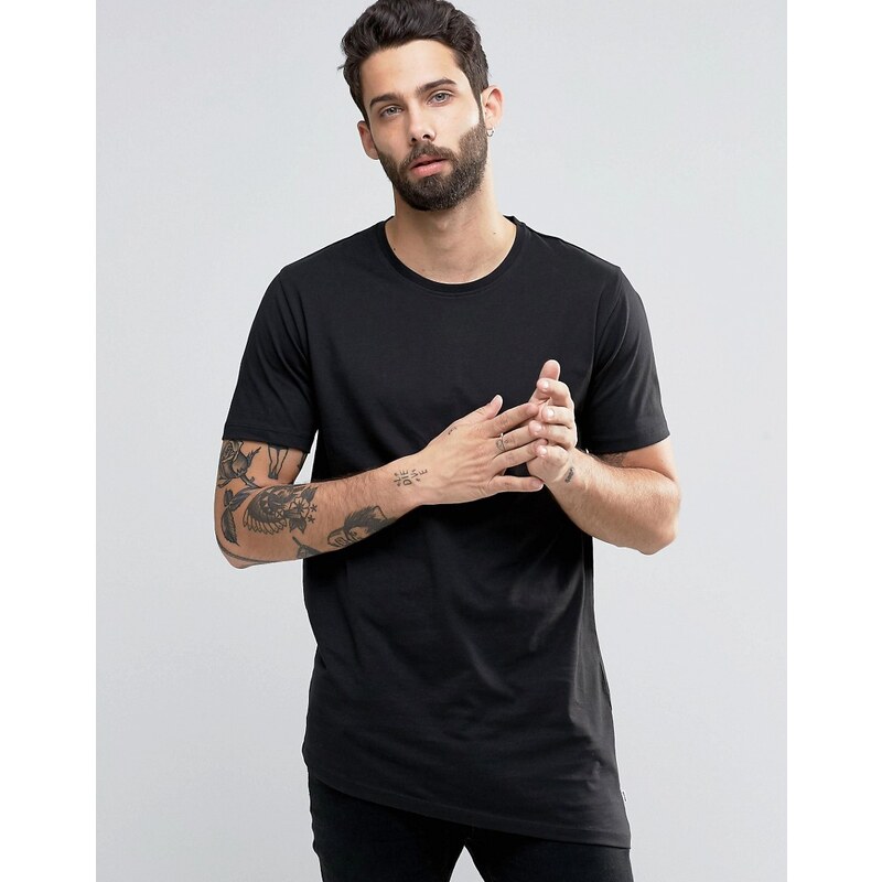 Only & Sons - T-shirt ras de cou à ourlet asymétrique - Noir