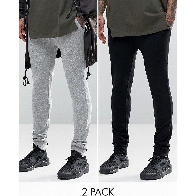 ASOS - Lot de 2 pantalons de survêtement en jersey super skinny - Chiné noir/gris - Multi