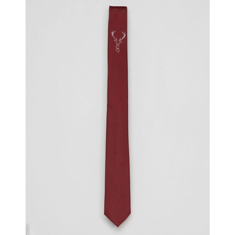 ASOS - Cravate fine à imprimé cerf - Bordeaux - Rouge