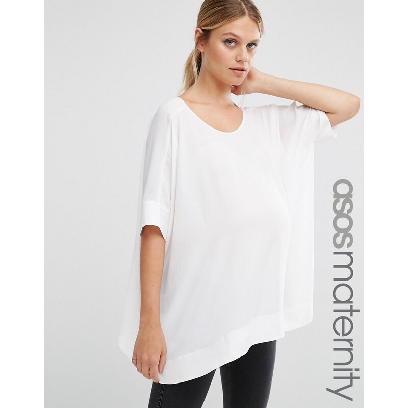 ASOS Maternity - T-shirt kimono oversize avec dos en V - Blanc