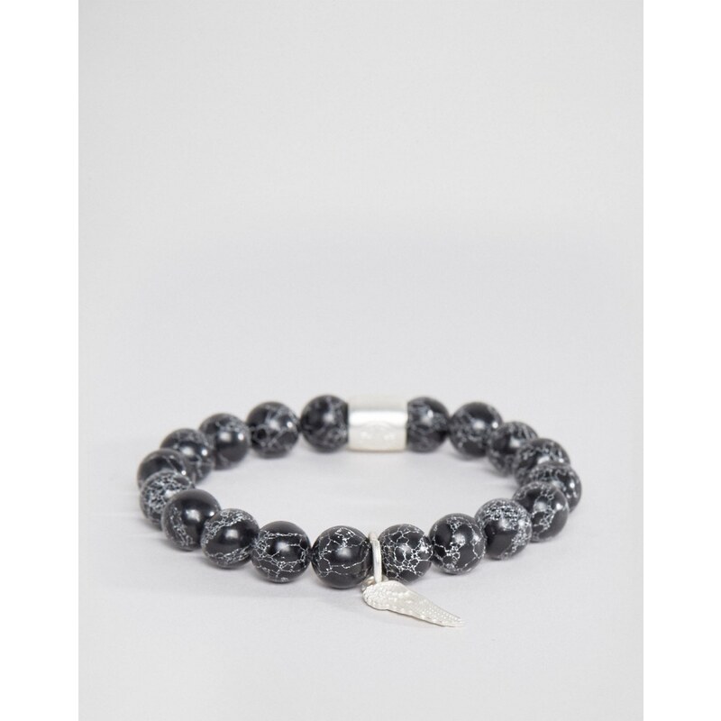 Chained & Able - Bracelet de perles motif aile - Noir - Noir