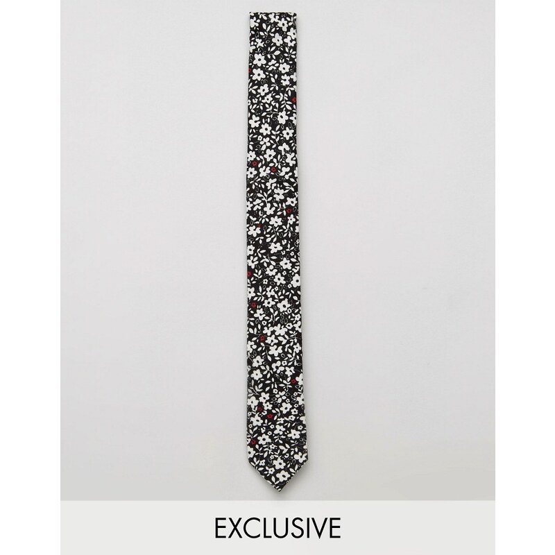Reclaimed Vintage - Cravate fine à petites fleurs - Noir