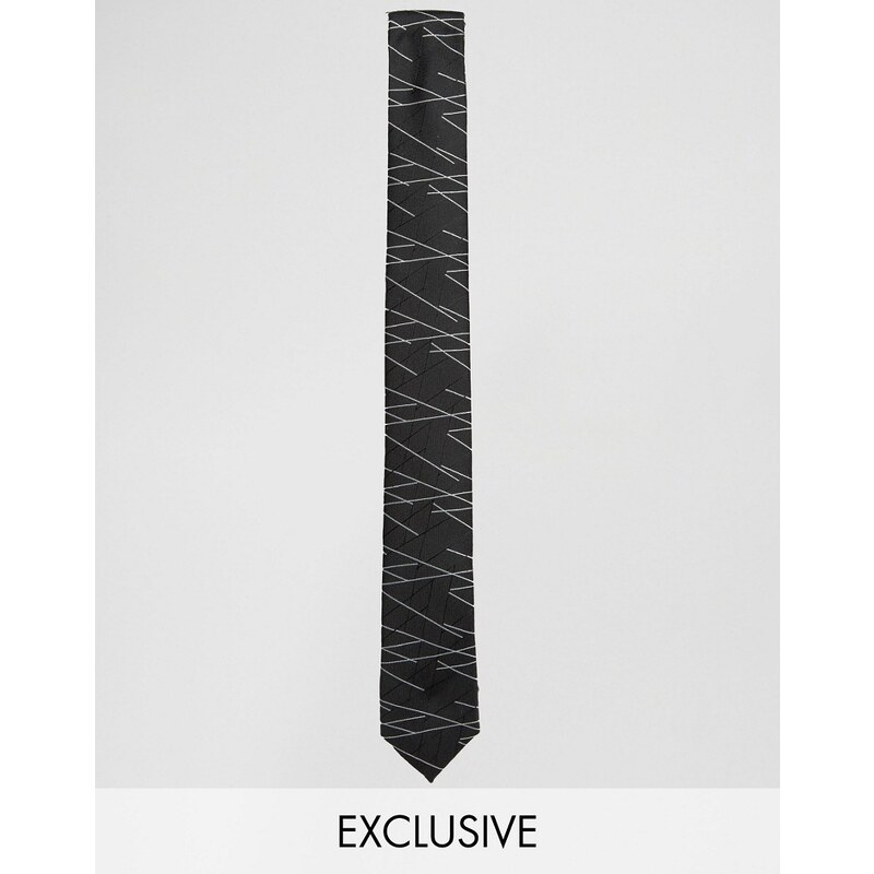 Reclaimed Vintage - Cravate fine motif lignes - Noir - Noir
