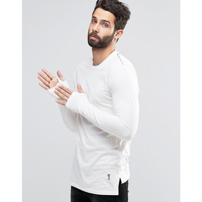 Religion - T-shirt long manches longues avec devant asymétrique - Blanc