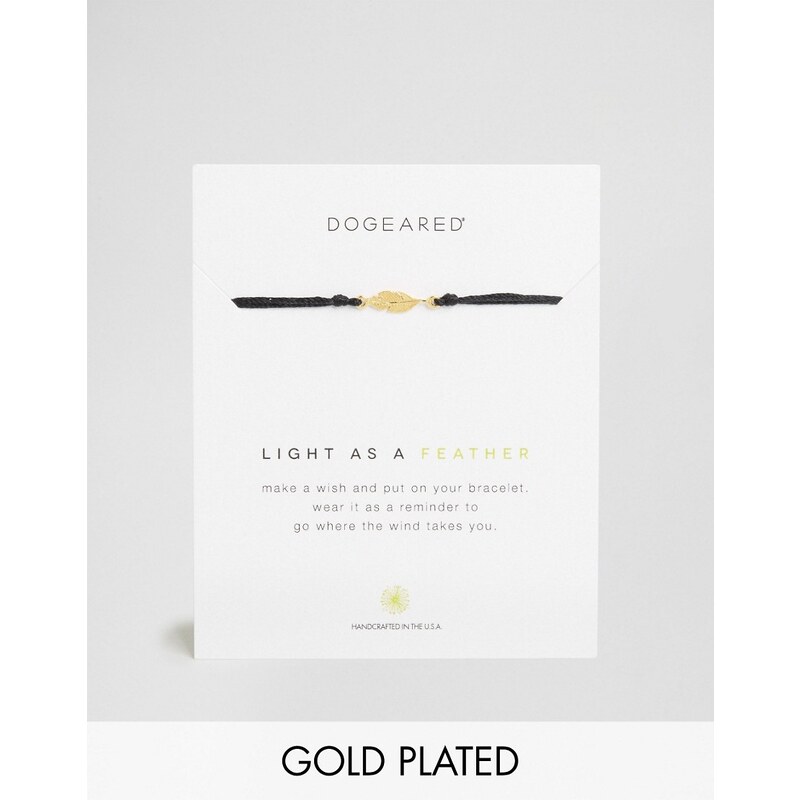 Dogeared - Light As A Feather - Bracelet porte-bonheur ajustable en plaqué or et soie en exclusivité - Noir - Doré