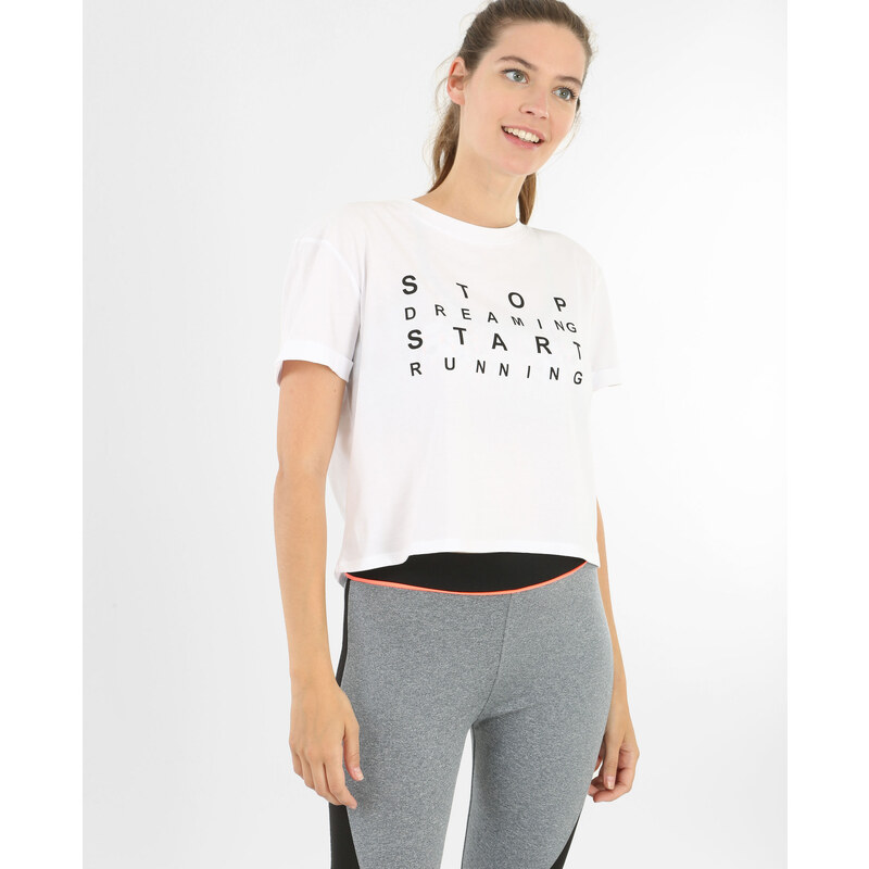 T-shirt cropped sport -60% Femme - Couleur blanc - Taille S -PIMKIE- SOLDES HIVER 2017