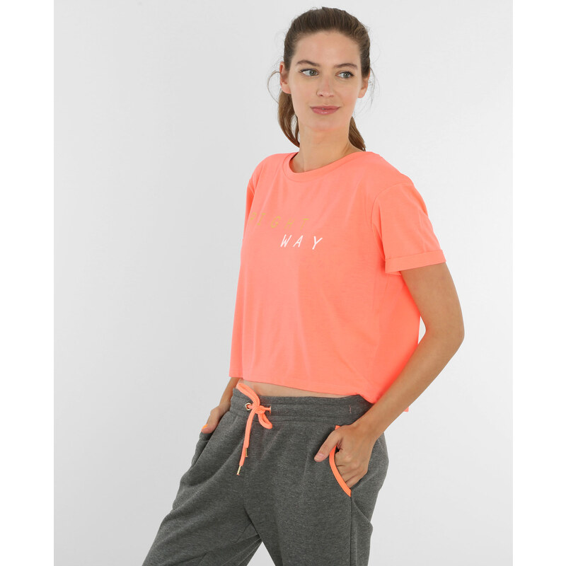 T-shirt cropped sport -60% Femme - Couleur orange - Taille S -PIMKIE- SOLDES HIVER 2017