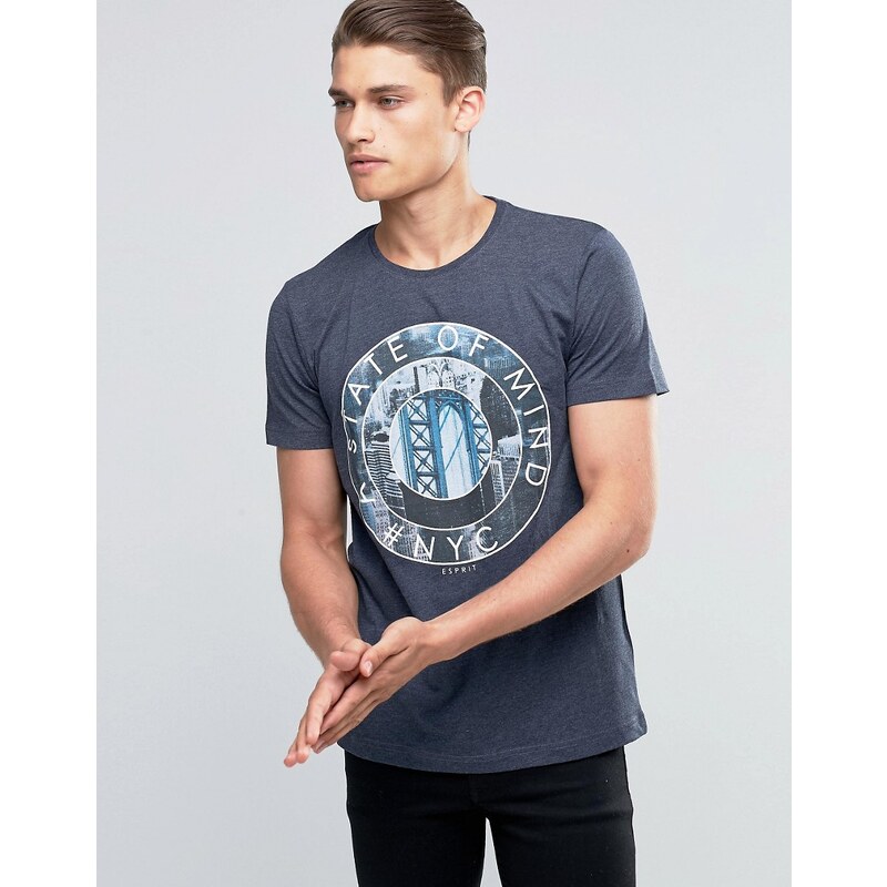Esprit - New York City - T-shirt ras de cou à imprimé - Bleu marine
