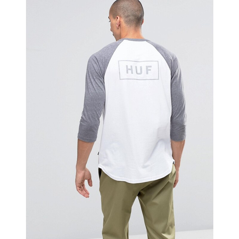 HUF - T-shirt à manches raglan 3/4 avec logo barre imprimé au dos - Blanc