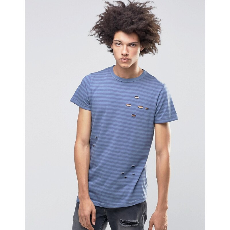 Systvm - Meter - T-shirt vieilli à rayures - Bleu
