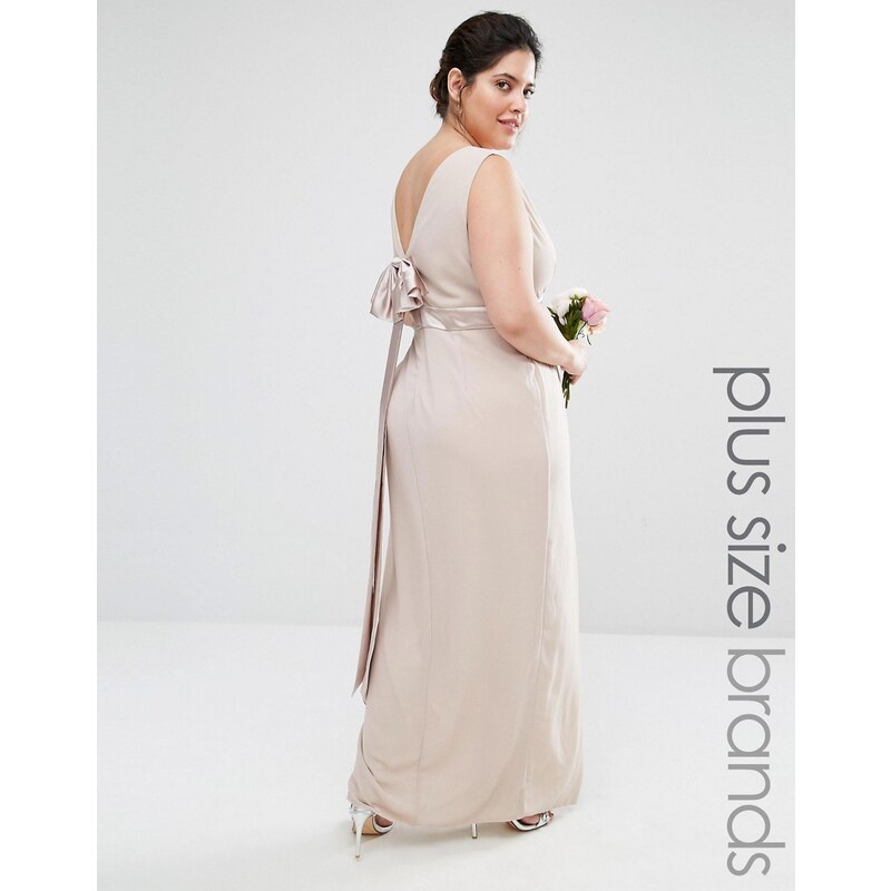 TFNC Plus Wedding - Robe longue coupe cache-cur avec jupe portefeuille et nud au dos - Rose