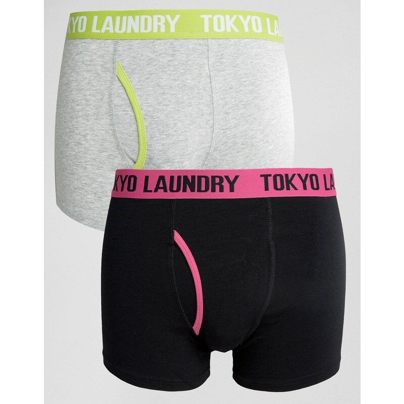 Tokyo Laundry - Lot de 2 boxers à ceinture contrastée - Noir